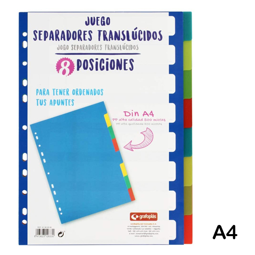 JUEGO 8 SEPARADORES A4 PLASTICO 500MIC