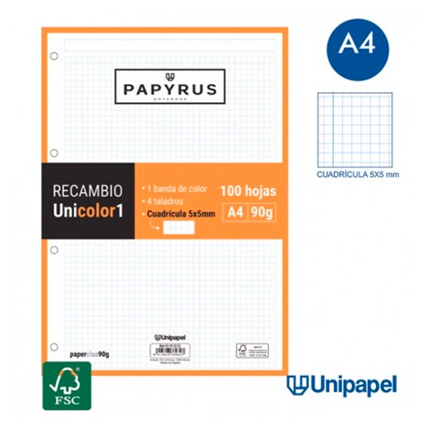 RECAMBIO PAPYRUS A4 100H 90GR 5X5  NARA