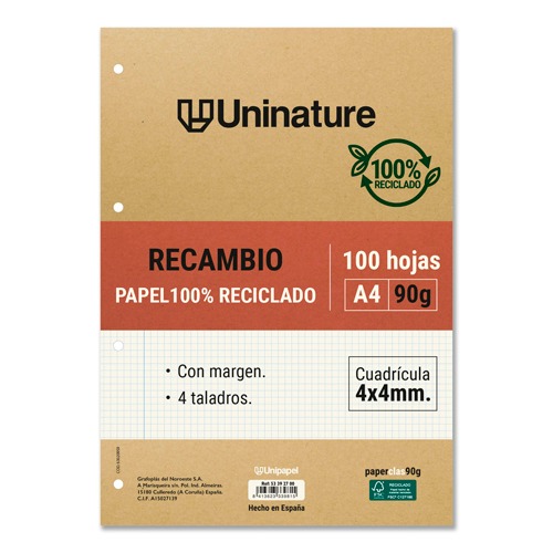 REC. CUADRICULADO 4X4MM. A4 C/M 4/T 90G
