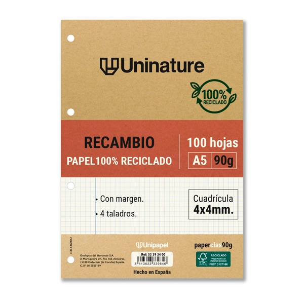 RECAMBIO RECI. A5 4X4 100H 90G UNINATUR