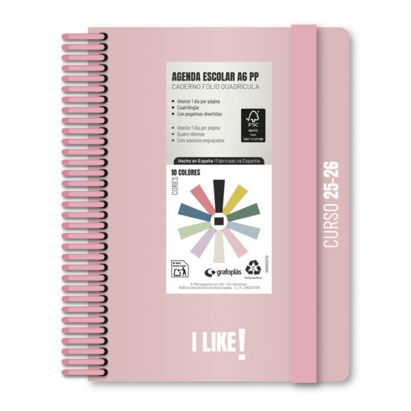 AGENDA ESCOLAR A6 D/P 25/26 LIKE ROSA P.