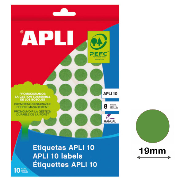 ETIQUETAS ADHESIVAS 19 MM. VERDES