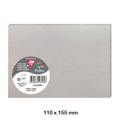 PACK 5 TARJ.DOBLES 110X155MM 210G.PLATA