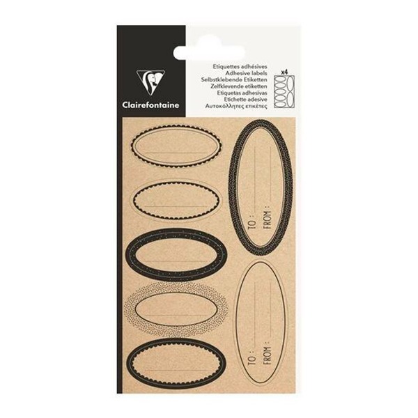 PAQ.28 ETIQUETAS KRAFT OVALADAS NEGRO