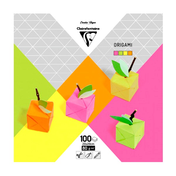 PAQ.100H 20X20CM ORIGAMI SURTIDO NEON