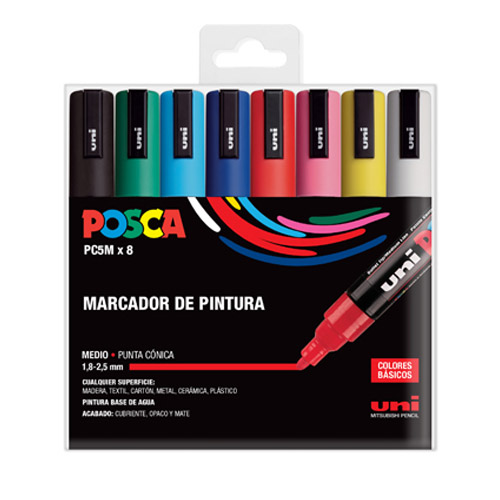 PACK 8 ROTULADORES POSCA PC5-M BASICOS