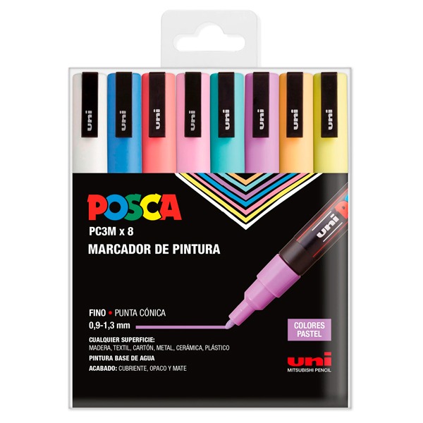 PACK 8 ROTULADORES POSCA PC3-M PASTEL