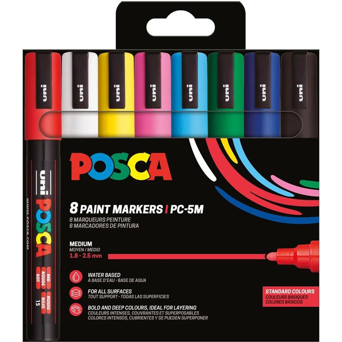 PACK 8 ROTULADORES POSCA PC-5M BASIC COL