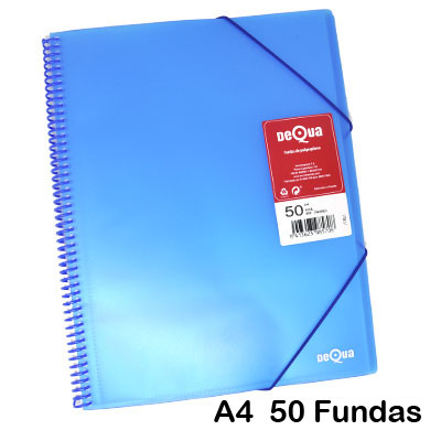 CARP. DEQUA 50 FUNDAS ESPIRAL AZUL TRAN