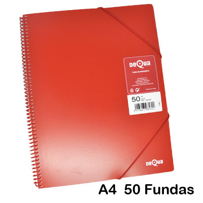 CARP. DEQUA 50 FUNDAS ESPIRAL ROJO TRAN