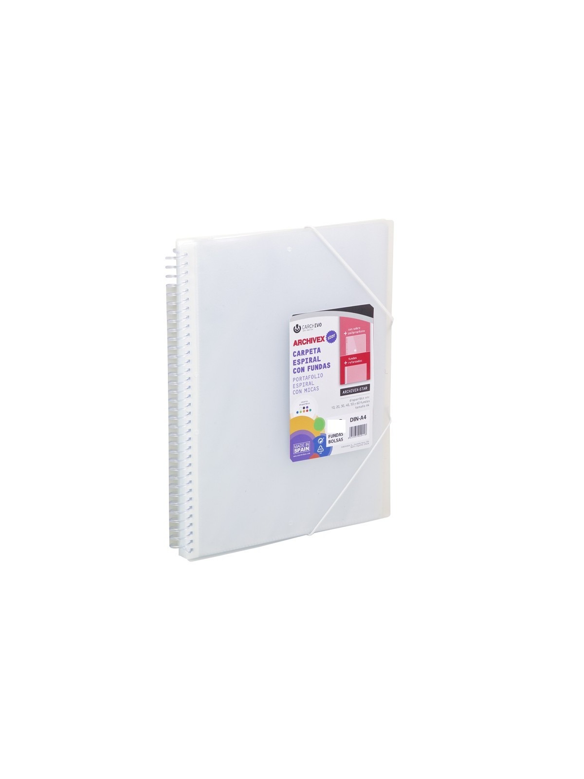 CARPETA 20 FUNDAS A4 ESPIRAL TAPA TRANSP