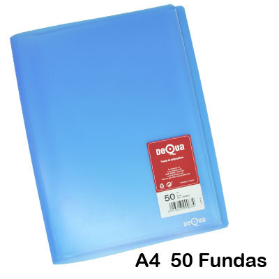 CARPETA DEQUA 50 FUNDAS AZUL TRANS