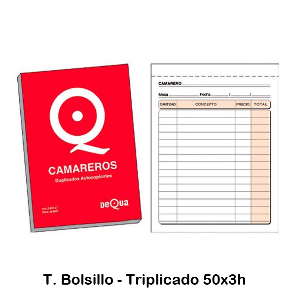 TALONARIO CAMARERO BOLSILLO QUIMICO 3H.
