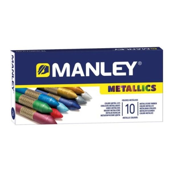 CAJA 10 CERAS MANLEY COLORES METALICOS