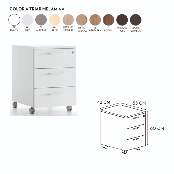 BUCK 43X55X60 3 CAJONES CON RUEDAS