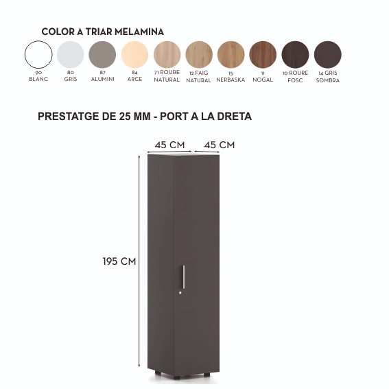 ARMARIO 195X45X45CM P.DERECHA EST.25MM