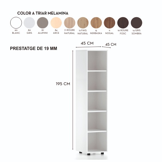 ARMARIO LIBRERIA 195X45X45CM MONOCOLOR