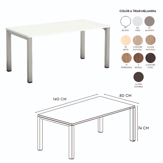 MESA NOVA PLUS 140X80X74CM P/METAL T/MEL