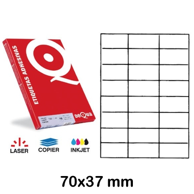 CAJA 100 HOJAS ETIQUETAS DEQUA 70X37MM
