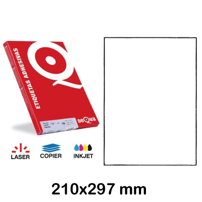 CAJA 100 HOJAS ETIQUETAS DEQUA 210X297M