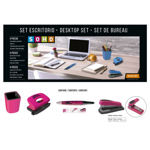 SET ESCRITORIO 4 PIEZAS SOHO FUCSIA