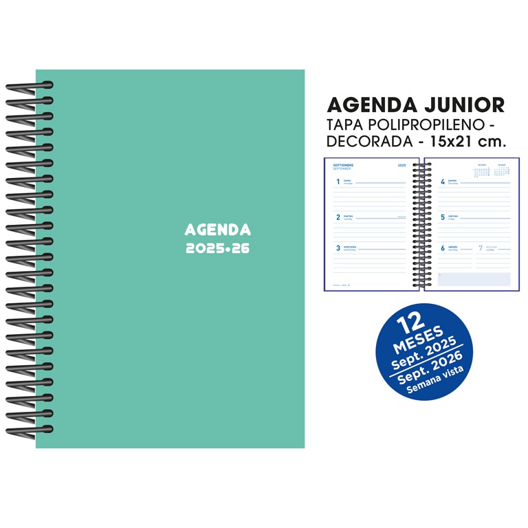 AGENDA ESC. S/V 15X21 25/26 TURQUESA