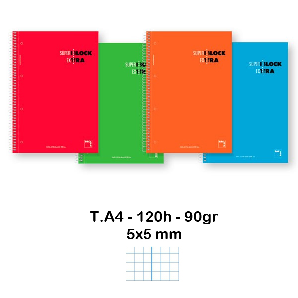 CUADERNO A4 120H 90GR 5X5 VARIOS COLORE