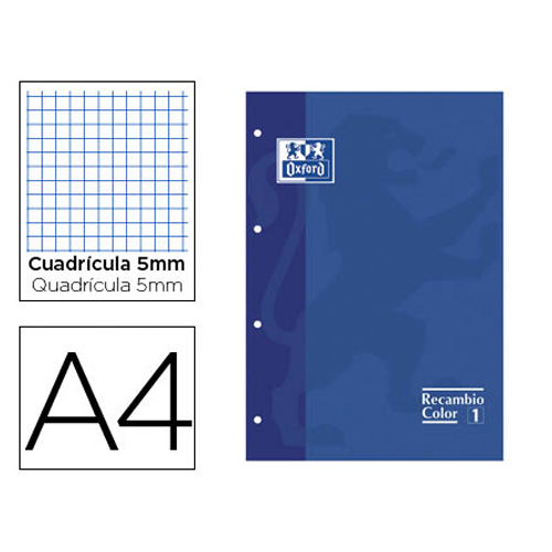 RECAMBIO OXFORD A4 80H 90GR 5X5 AZUL