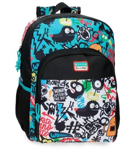 MOCHILA ADAP. 40CM MOVOM MONSTERS NEGRO