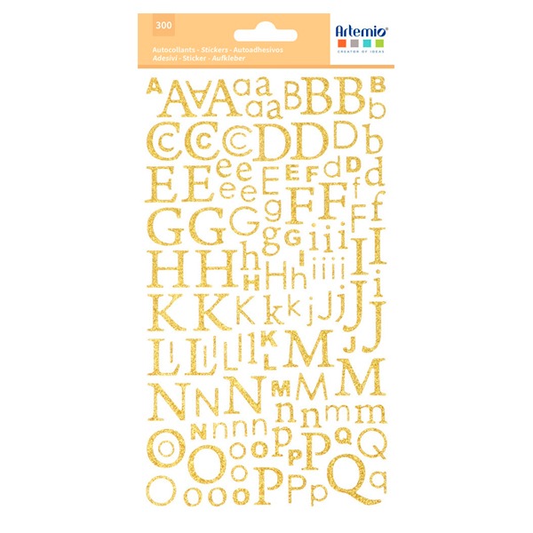 PAQ.300 PEGATINAS NUMEROS Y LETRAS ORO