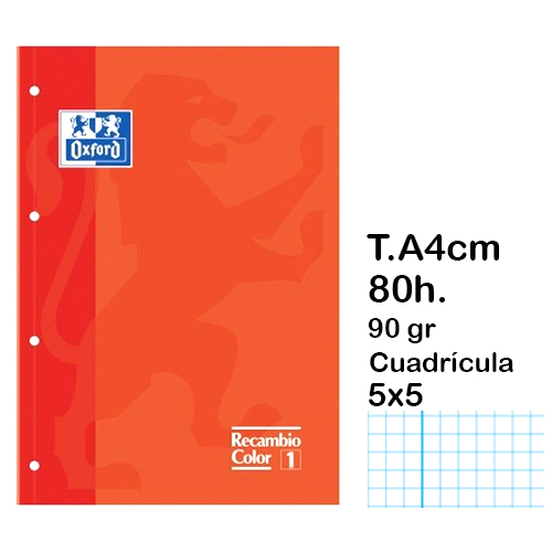 RECAMBIO A4 OXFORD 80H 90GR 5X5 NARANJA