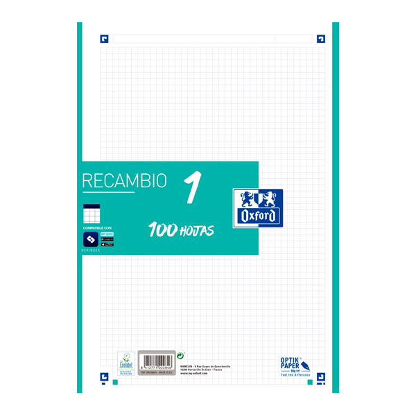 RECAMBIO A4 OXFORD 100H 90GR 5X5 MENTA