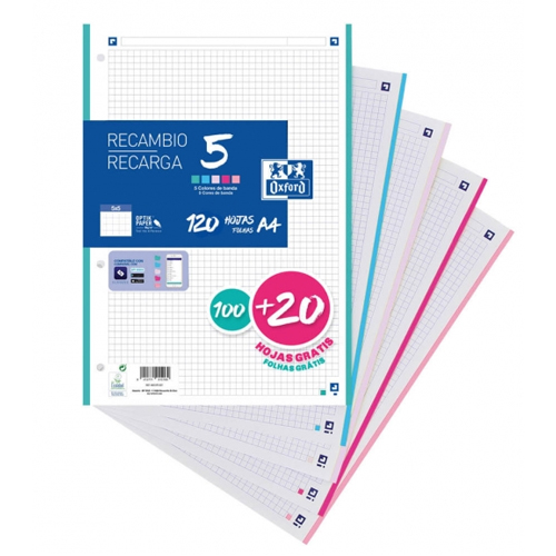 RECAMBIO 100+20H A4 5X5 5 COLORES PASTE