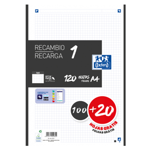 RECAMBIO A4 OXFORD 100H 90GR 5X5 NEGRO