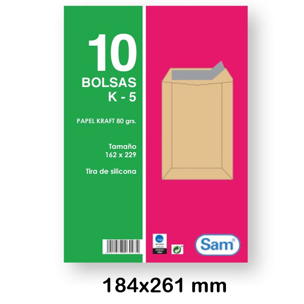 PAQ.10 BOLSAS 184X261MM 80G KRAFT