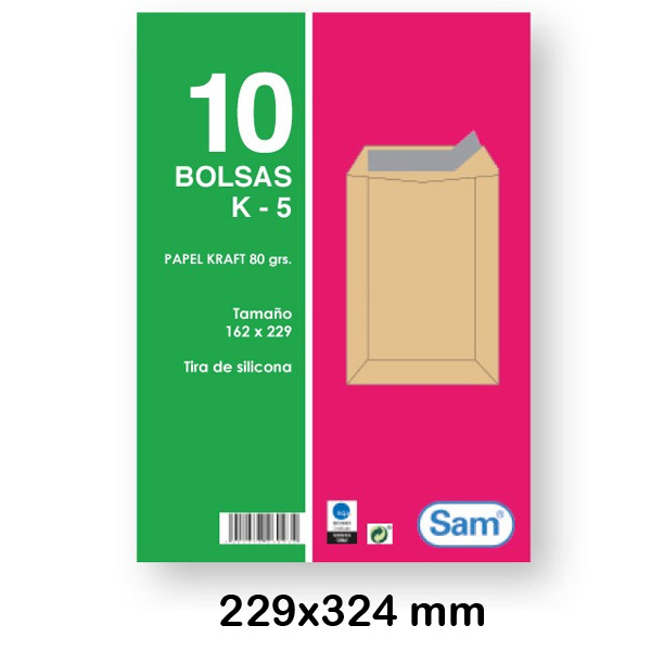 PAQ.10 BOLSAS 229X324MM 90G KRAFT