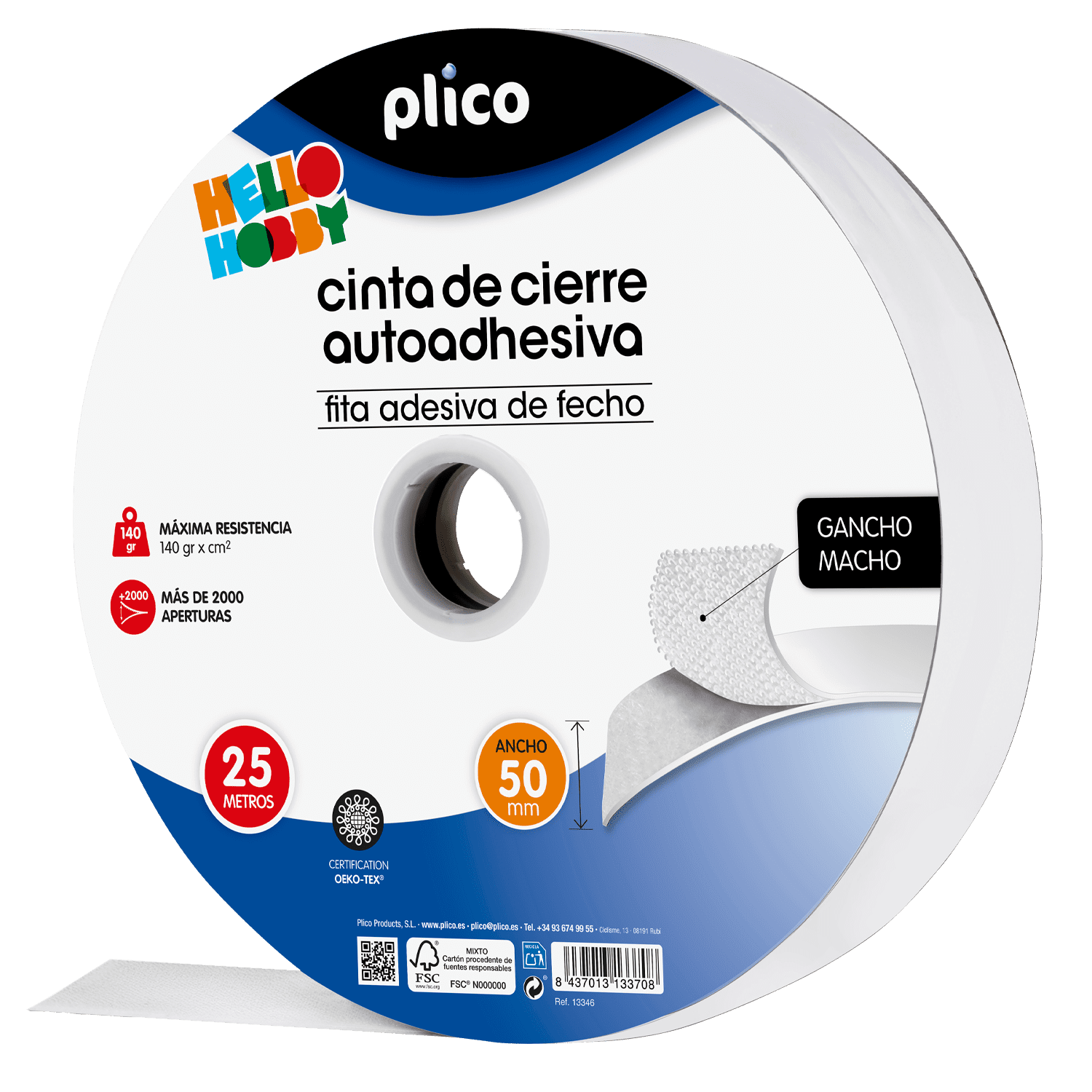 ROLLO VELCRO 25M/50MM BLANCO PARTE MACHO