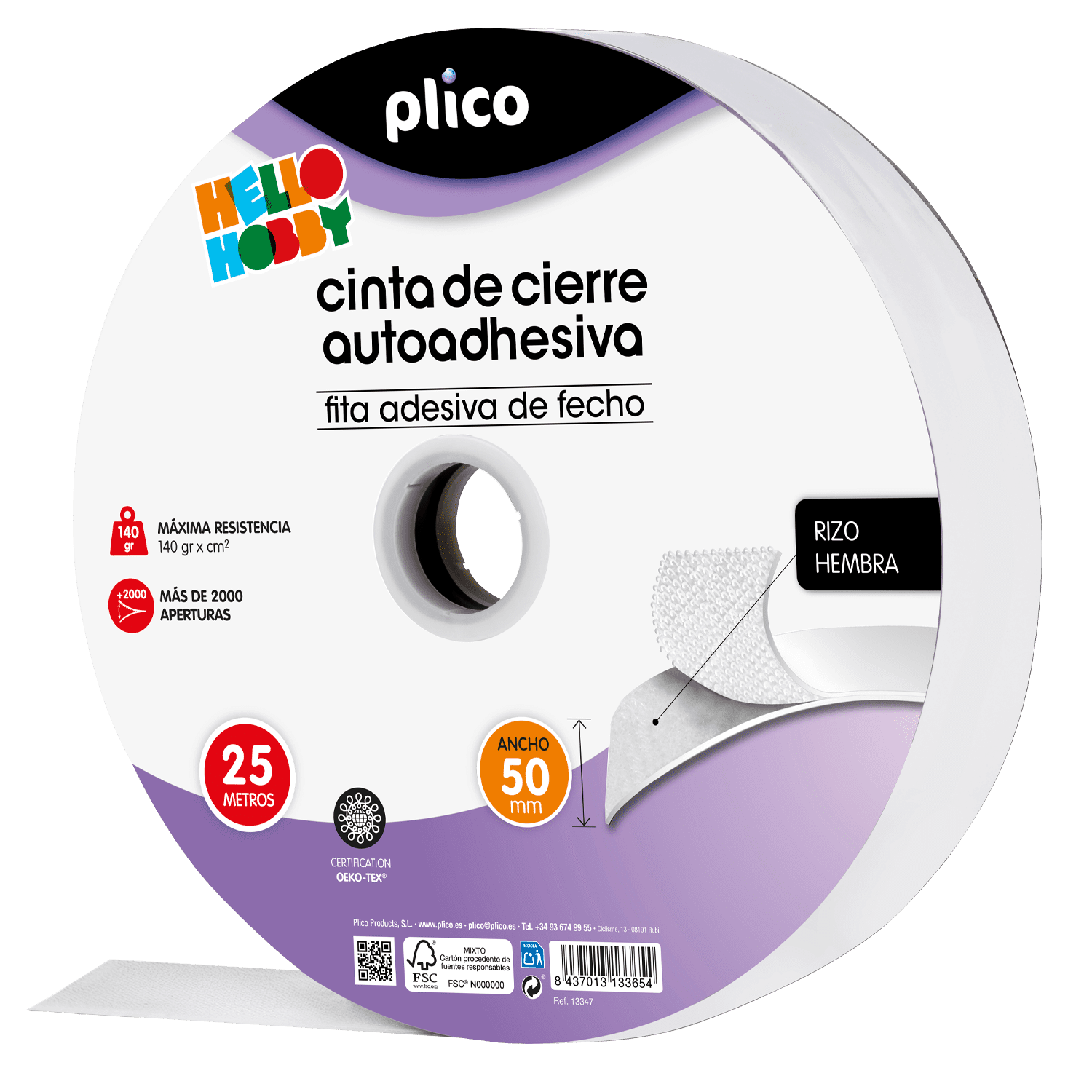 ROLLO VELCRO 25M/50MM BLANCO P.HEMBRA