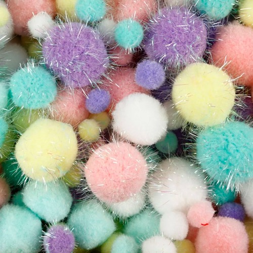 PAQ. 400GR POMPONES PURP PASTEL DIF MED