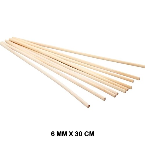 PAQ. 10 PALOS MADERA REDONDOS 6MMX30CM