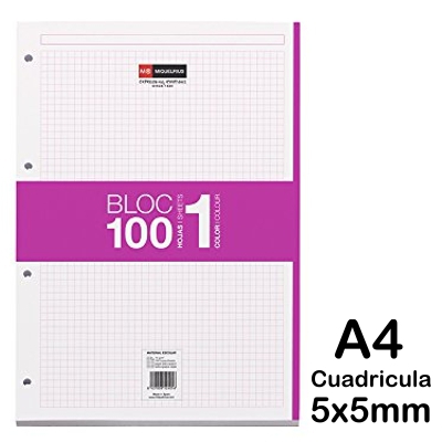 REC. A4 5X5MM 100HOJAS 70GR FUCSIA