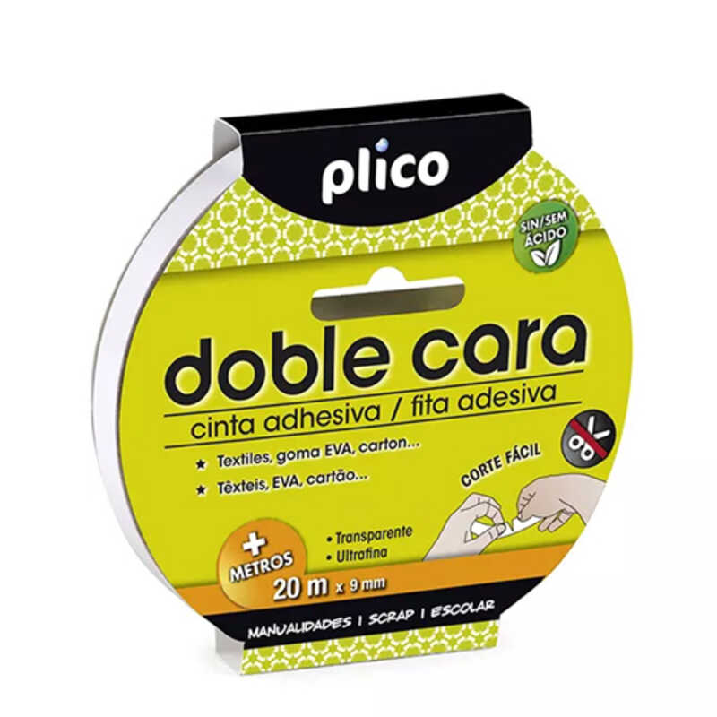 CINTA DOBLE CARA 9MM X 20M PLICO
