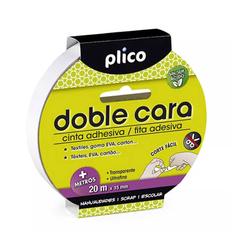 CINTA DOBLE CARA 15MM X 20M PLICO