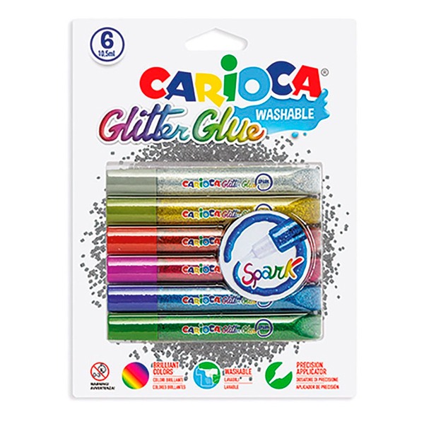 BLISTER 6 GLITTER GLUE BASE CARIOCA
