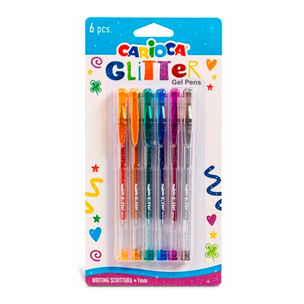 BLISTER 6 BOLIGRAFOS GLITTER GEL CARIOC