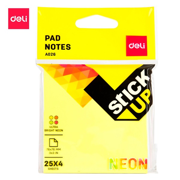 BLOC NOTAS ADH.DELI 100H 76X76MM  NEON