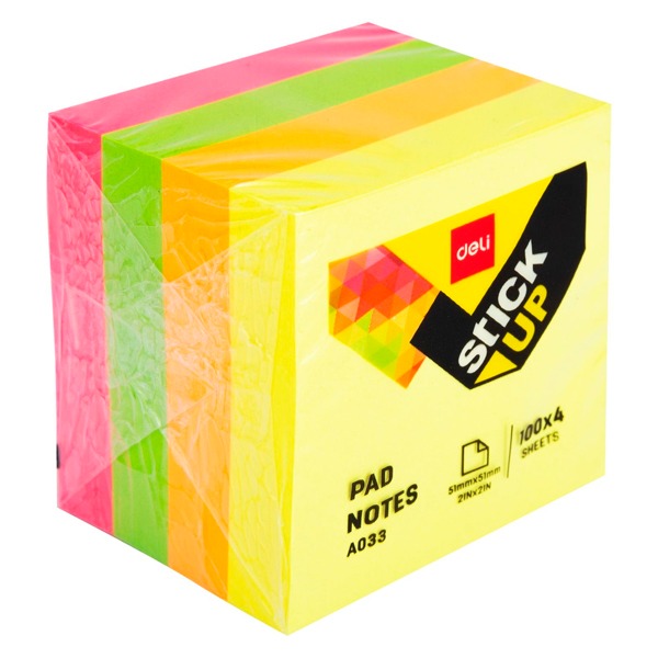 CUBO NOTAS DELI 4X100H 51X51MM  NEON