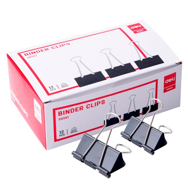 CAJA 12 PINZAS ABATIBLES DELI 51MM NEGR