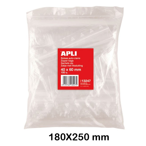 PAQUETE 100 BOLSAS AUTOCIERRE 180X250MM