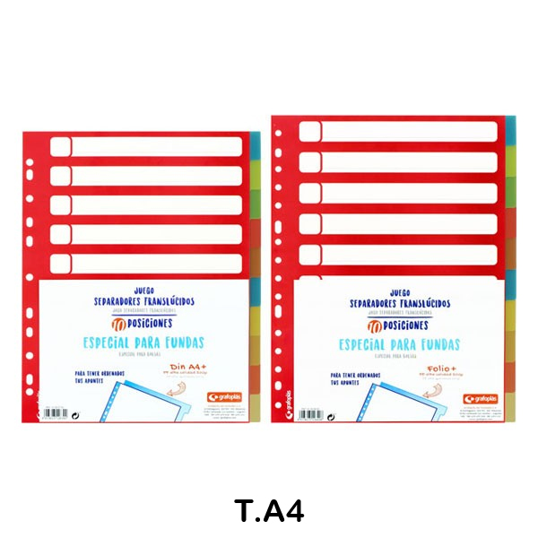 JUEGO 10 SEPARADORES A4 PLASTICO 500MIC